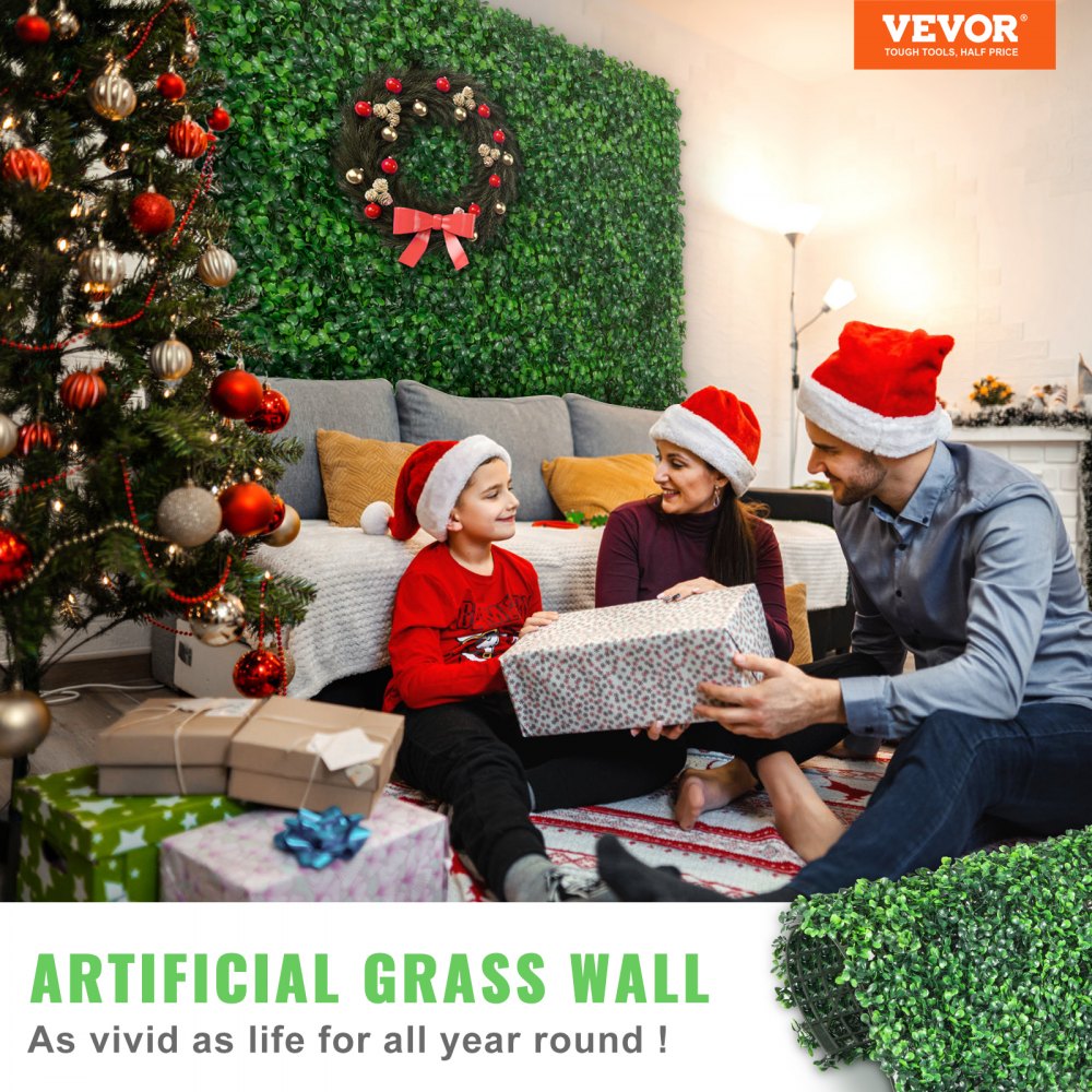 VEVOR Artificial Boxwood Panel UV 12pcs Boxwood Hedge Wall Panels Artificial Grass Backdrop Wall 20X20