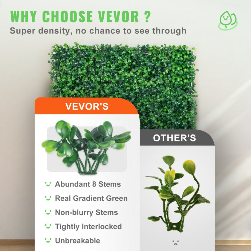 VEVOR Artificial Boxwood Panel UV 12pcs Boxwood Hedge Wall Panels Artificial Grass Backdrop Wall 20X20