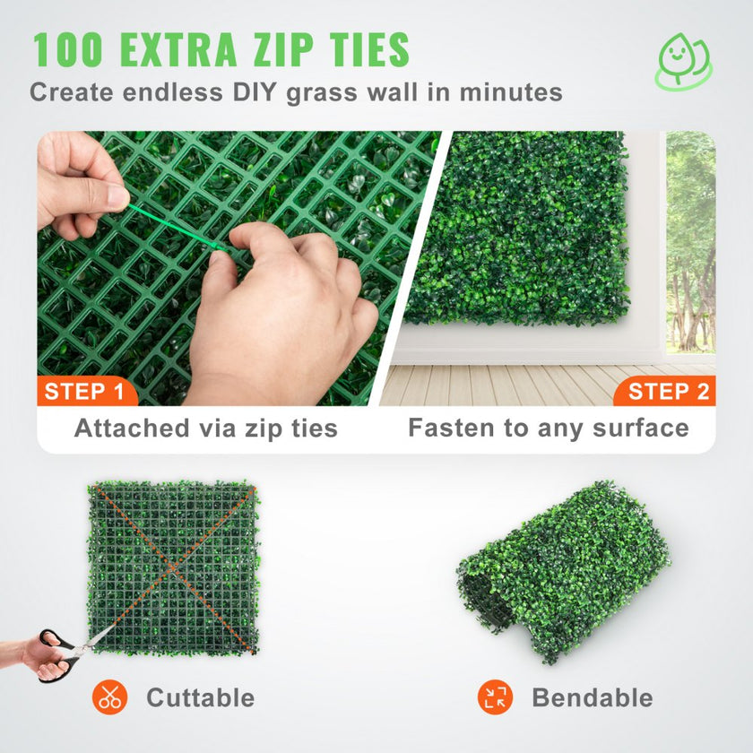 VEVOR Artificial Boxwood Panel UV 12pcs Boxwood Hedge Wall Panels Artificial Grass Backdrop Wall 20X20