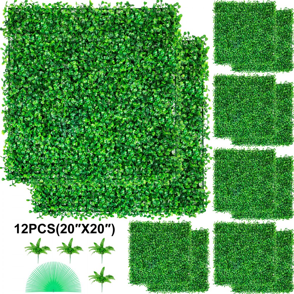 VEVOR Artificial Boxwood Panel UV 12pcs Boxwood Hedge Wall Panels Artificial Grass Backdrop Wall 20X20