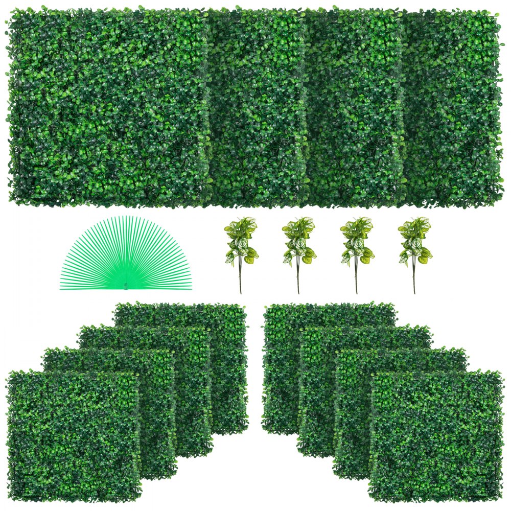 VEVOR Artificial Boxwood Panel UV 12pcs Boxwood Hedge Wall Panels Artificial Grass Backdrop Wall 20X20