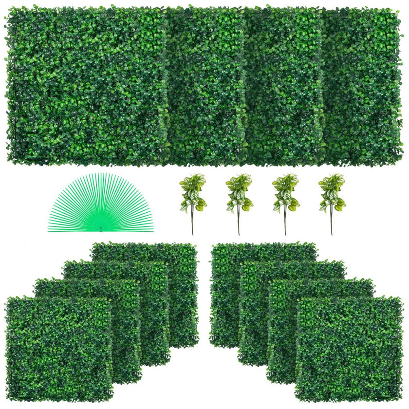 VEVOR Artificial Boxwood Panel UV 12pcs Boxwood Hedge Wall Panels Artificial Grass Backdrop Wall 20X20