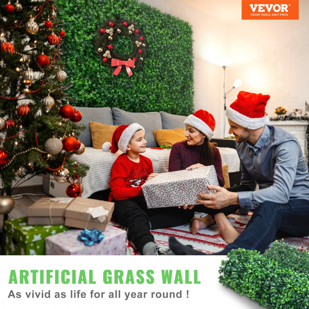VEVOR 12pcs Artificial Boxwood Panel UV Boxwood Hedge Wall Panels Artificial Grass Backdrop Wall 24X16