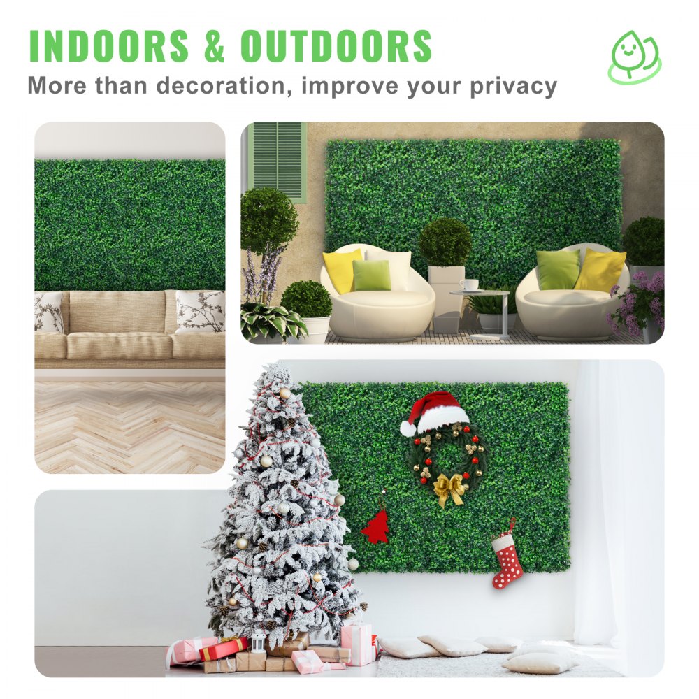 VEVOR 12pcs Artificial Boxwood Panel UV Boxwood Hedge Wall Panels Artificial Grass Backdrop Wall 24X16