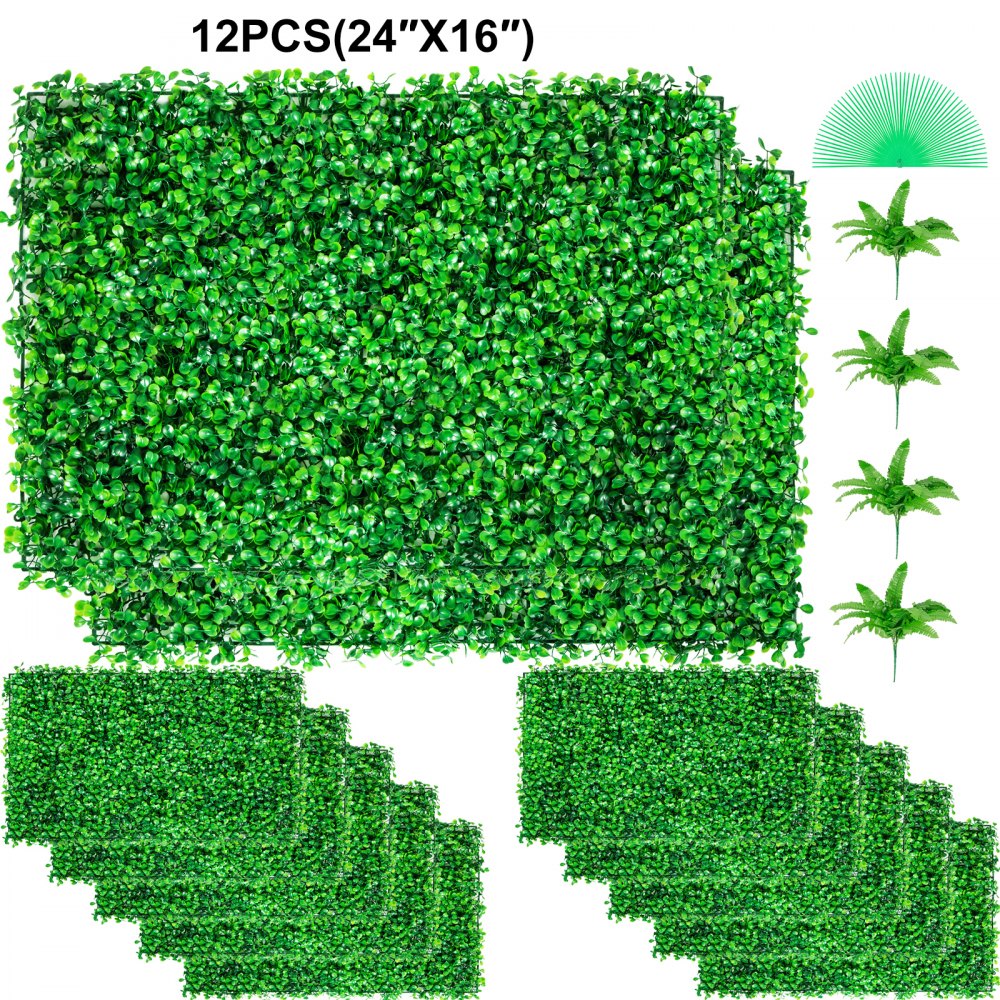 VEVOR 12pcs Artificial Boxwood Panel UV Boxwood Hedge Wall Panels Artificial Grass Backdrop Wall 24X16