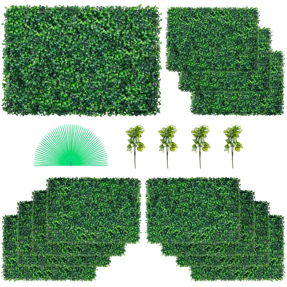 VEVOR 12pcs Artificial Boxwood Panel UV Boxwood Hedge Wall Panels Artificial Grass Backdrop Wall 24X16