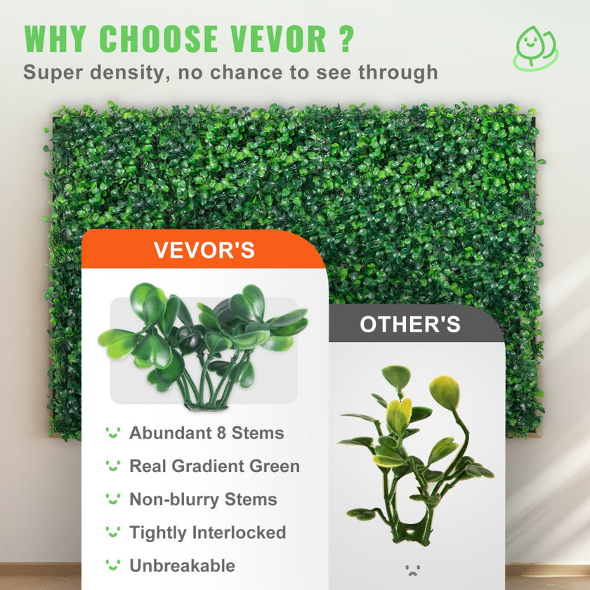 VEVOR Artificial Boxwood Panel UV 24pcs Boxwood Hedge Wall Panels Artificial Grass Backdrop Wall 24