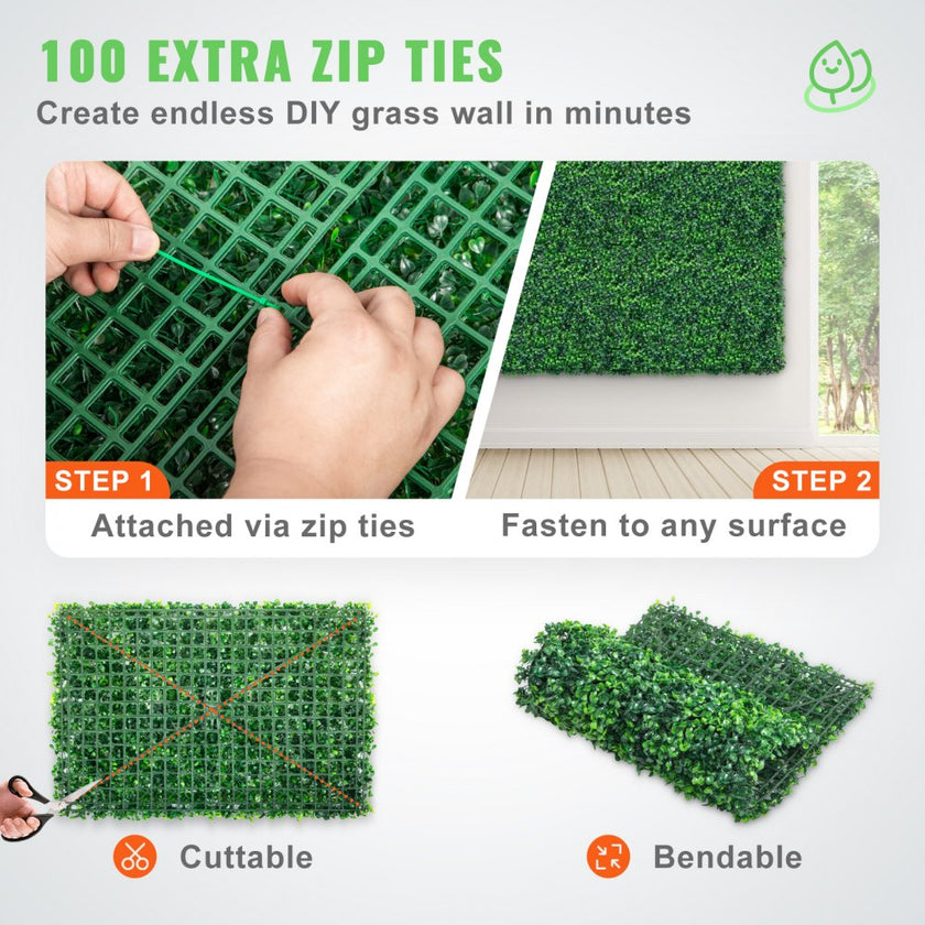 VEVOR Artificial Boxwood Panel UV 24pcs Boxwood Hedge Wall Panels Artificial Grass Backdrop Wall 24