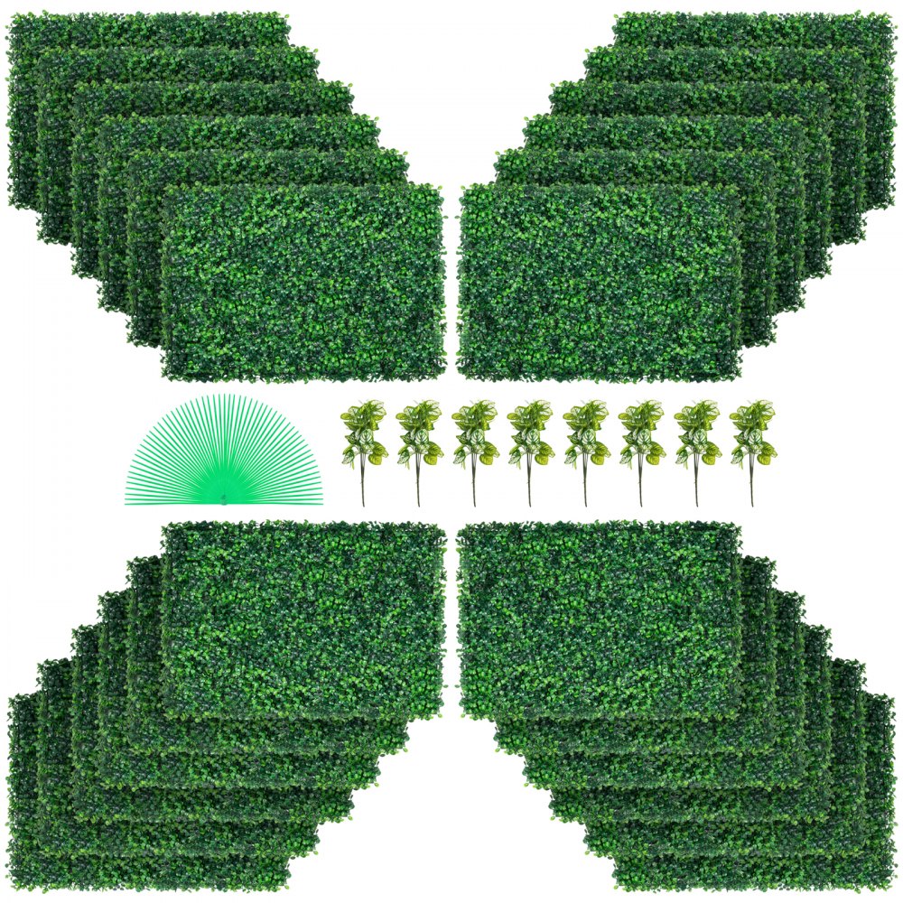 VEVOR Artificial Boxwood Panel UV 24pcs Boxwood Hedge Wall Panels Artificial Grass Backdrop Wall 24