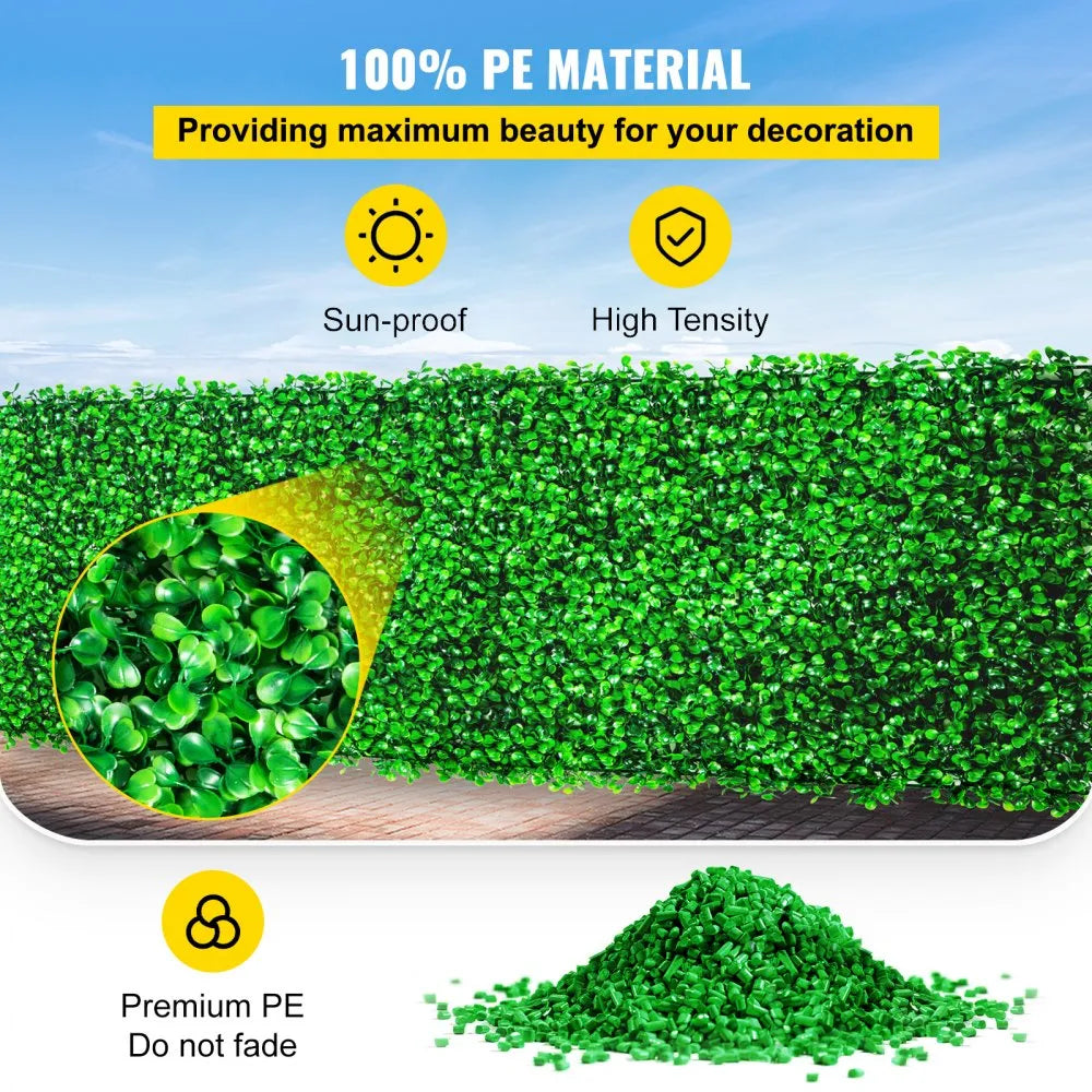 VEVOR Artificial Boxwood Panel UV 48pcs Boxwood Hedge Wall Panels Artificial Grass Backdrop Wall 10X10