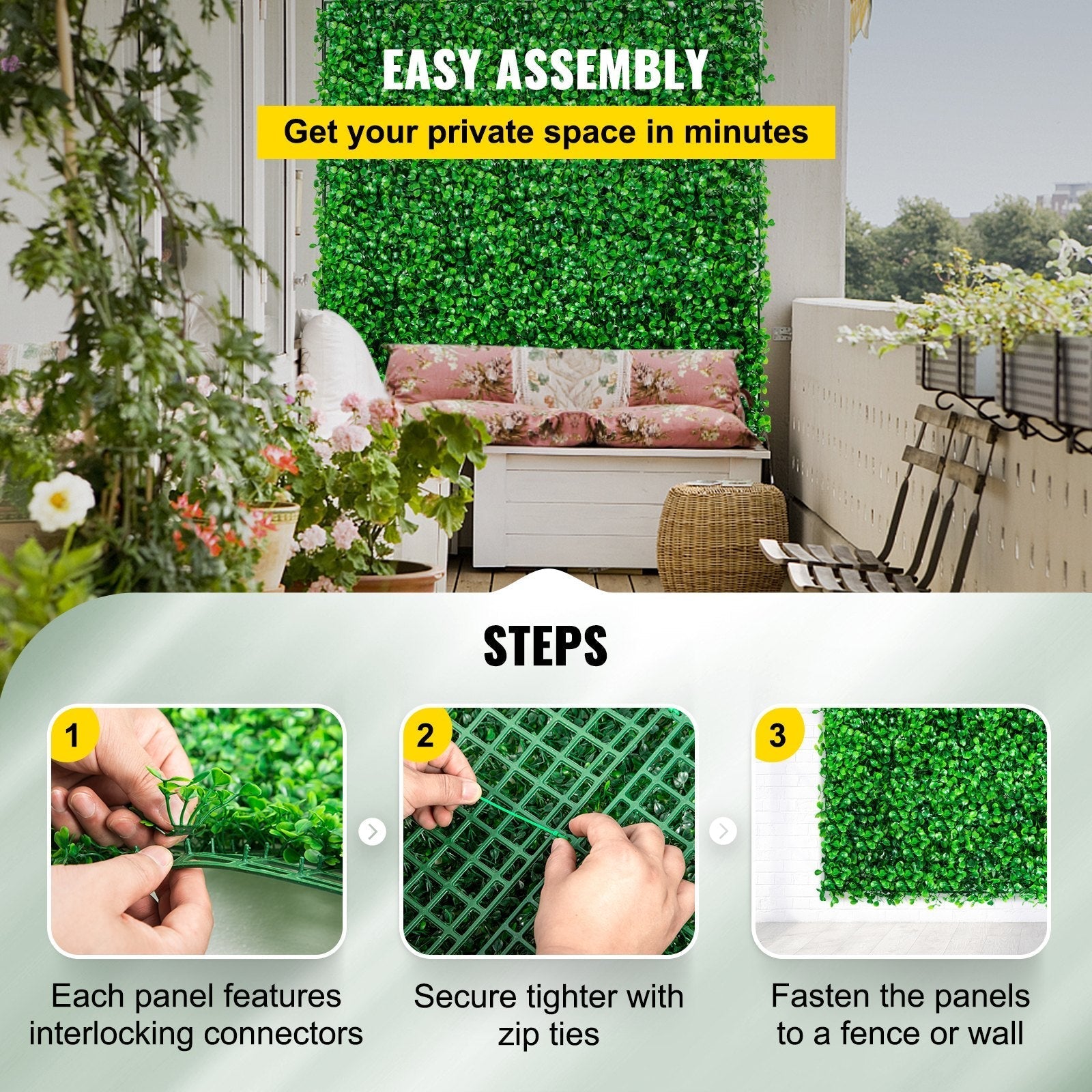 VEVOR Artificial Boxwood Panel UV 4pcs Boxwood Hedge Wall Panels Artificial Grass Backdrop Wall 24X16
