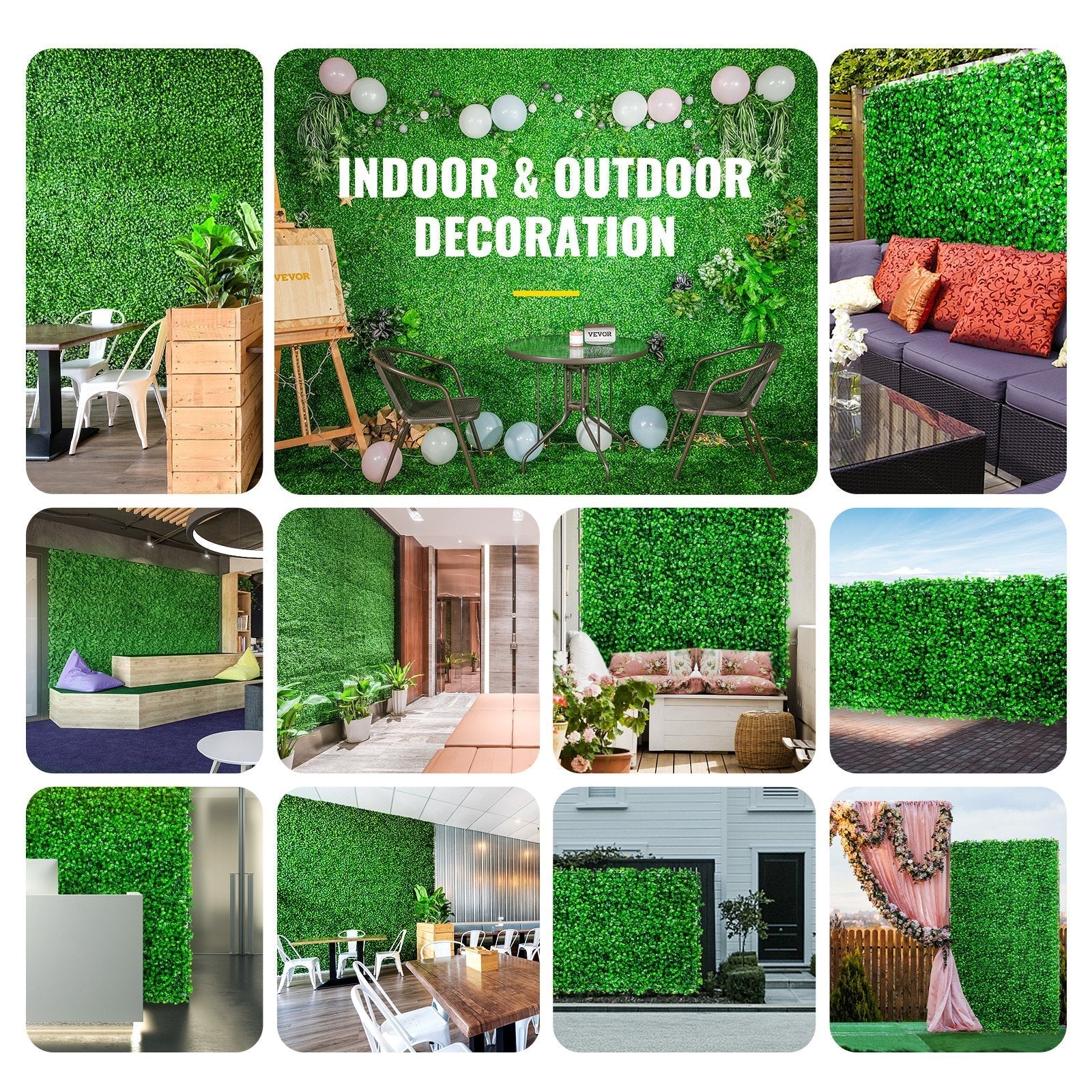 VEVOR Artificial Boxwood Panel UV 4pcs Boxwood Hedge Wall Panels Artificial Grass Backdrop Wall 24X16