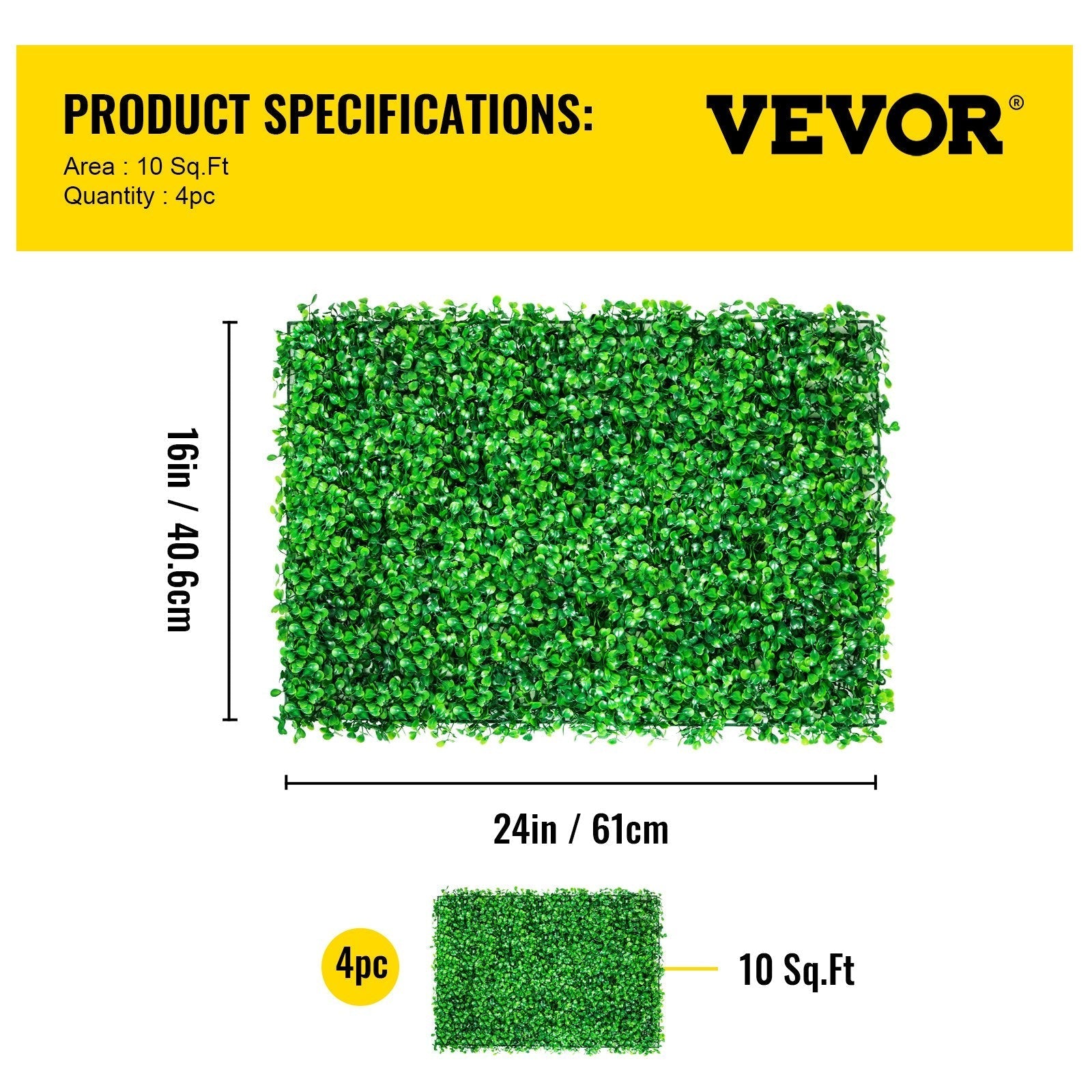 VEVOR Artificial Boxwood Panel UV 4pcs Boxwood Hedge Wall Panels Artificial Grass Backdrop Wall 24X16