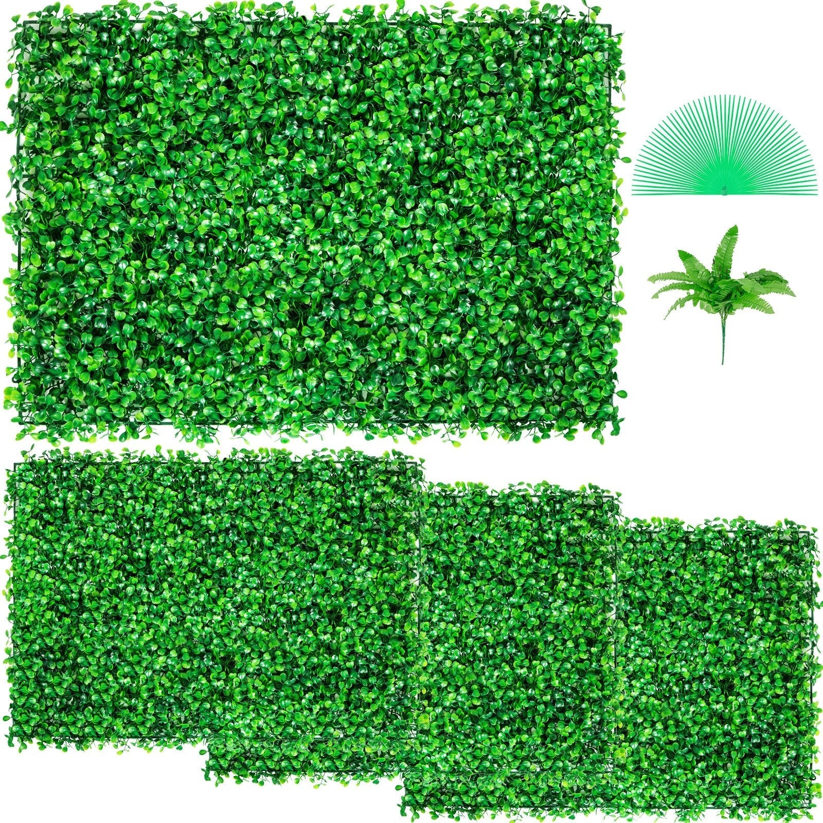 VEVOR Artificial Boxwood Panel UV 4pcs Boxwood Hedge Wall Panels Artificial Grass Backdrop Wall 24X16