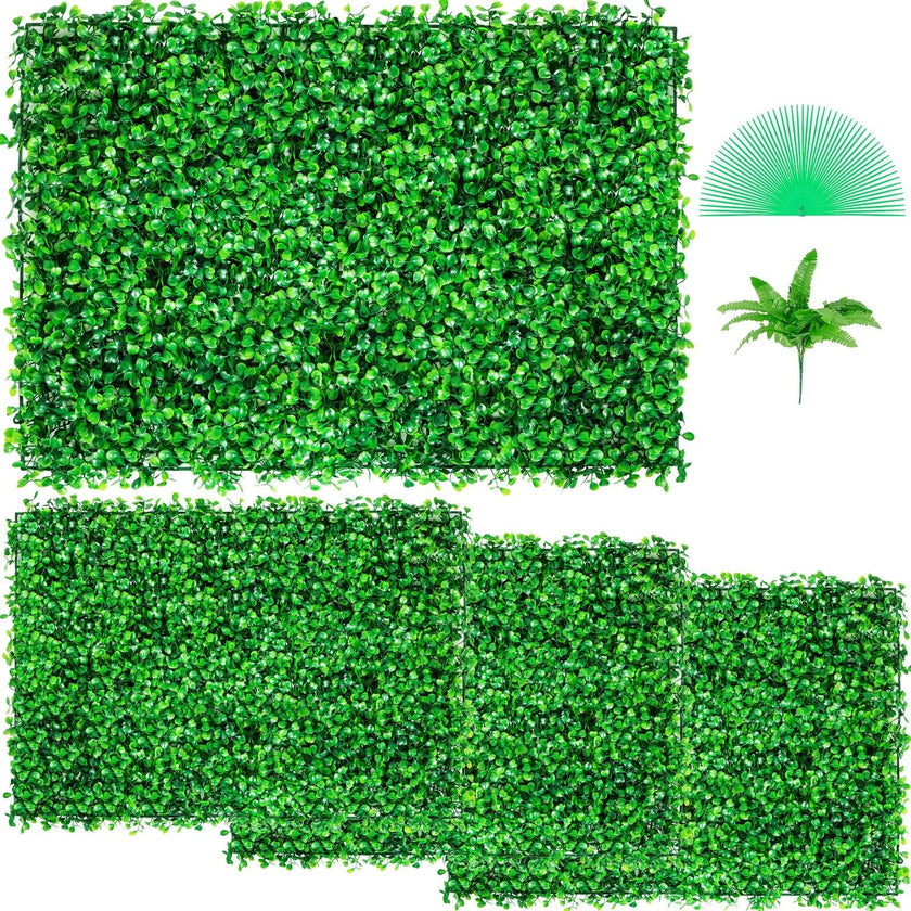 VEVOR Artificial Boxwood Panel UV 4pcs Boxwood Hedge Wall Panels Artificial Grass Backdrop Wall 24X16
