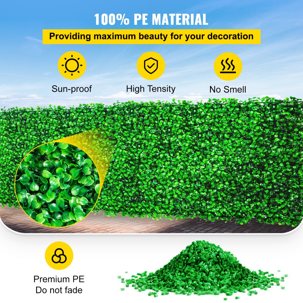 VEVOR Artificial Boxwood Panel UV 6pcs Boxwood Hedge Wall Panels, Artificial Grass Backdrop Wall 20