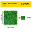 VEVOR Artificial Boxwood Panel UV 6pcs Boxwood Hedge Wall Panels, Artificial Grass Backdrop Wall 20