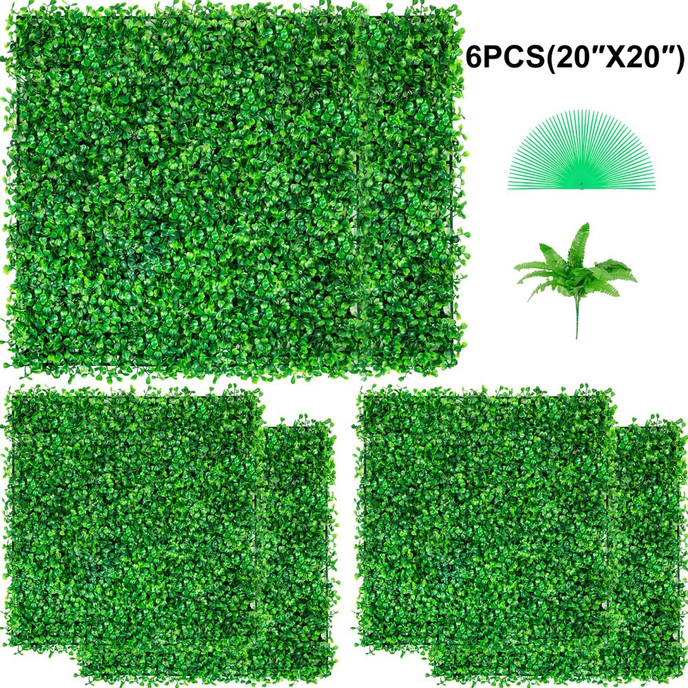 VEVOR Artificial Boxwood Panel UV 6pcs Boxwood Hedge Wall Panels, Artificial Grass Backdrop Wall 20