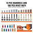 VEVOR Rivet Nut Tool, 16” Rivnut Tool Kit with 13PCS Metric and SAE Mandrels, 186PCS Rivet Nuts, M3, M4, 10-24, M5, M6, 1/4-20, 8-32, 5/16-18, M8, 3/8-16, M10, M12, 1/2-13, Semi-auto Retraction