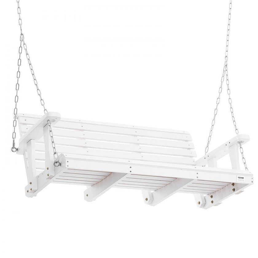 VEVOR Wooden Porch Swing 4.5 ft, Patio bench swing for Courtyard & Garden, Upgraded 880 lbs Strong Load Capacity, Heavy Duty Swing Chair Bench with Hanging Chains for Outdoors, White