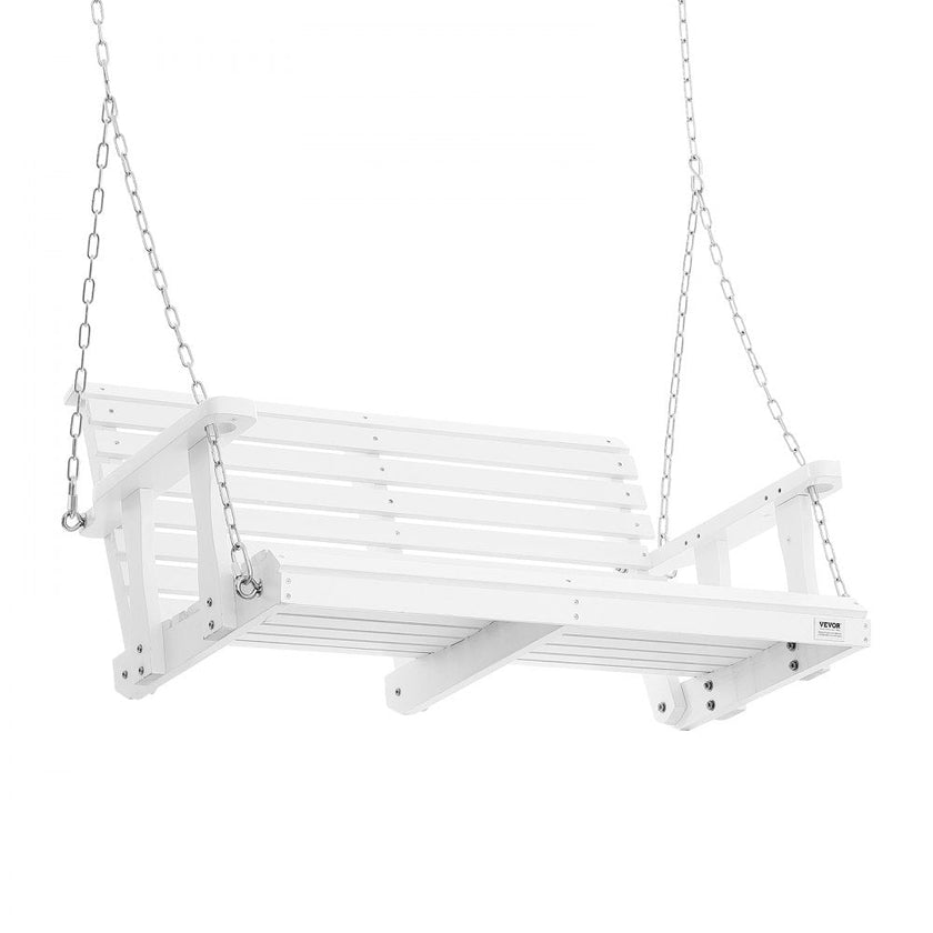 VEVOR Wooden Porch Swing 4 ft, Patio bench swing for Courtyard & Garden, Upgraded 880 lbs Strong Load Capacity, Heavy Duty Swing Chair Bench with Hanging Chains for Outdoors, White