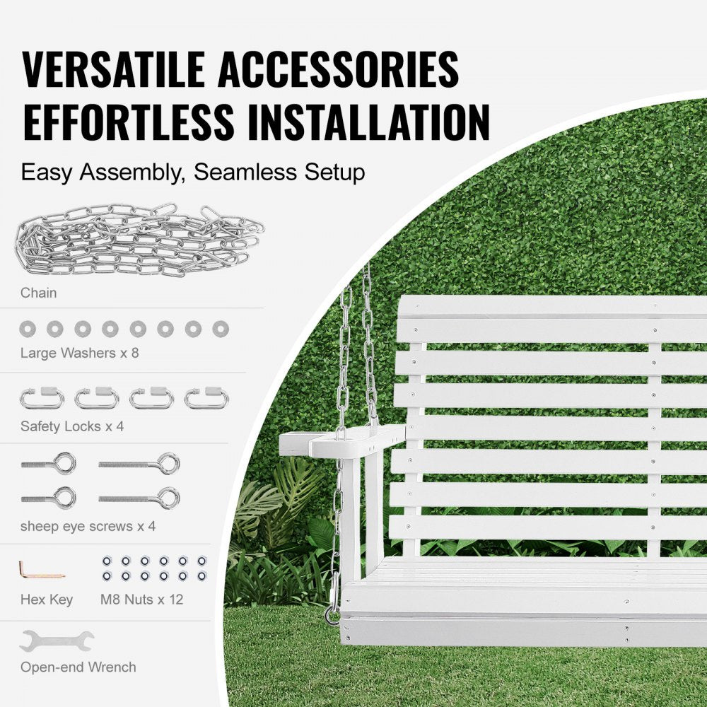 VEVOR Wooden Porch Swing 5.5 ft, Patio bench swing for Courtyard & Garden, Upgraded 880 lbs Strong Load Capacity, Heavy Duty Swing Chair Bench with Hanging Chains for Outdoors, White