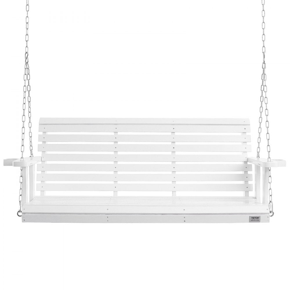 VEVOR Wooden Porch Swing 5.5 ft, Patio bench swing for Courtyard & Garden, Upgraded 880 lbs Strong Load Capacity, Heavy Duty Swing Chair Bench with Hanging Chains for Outdoors, White
