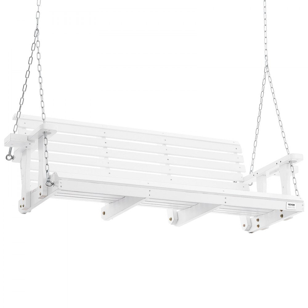 VEVOR Wooden Porch Swing 5.5 ft, Patio bench swing for Courtyard & Garden, Upgraded 880 lbs Strong Load Capacity, Heavy Duty Swing Chair Bench with Hanging Chains for Outdoors, White