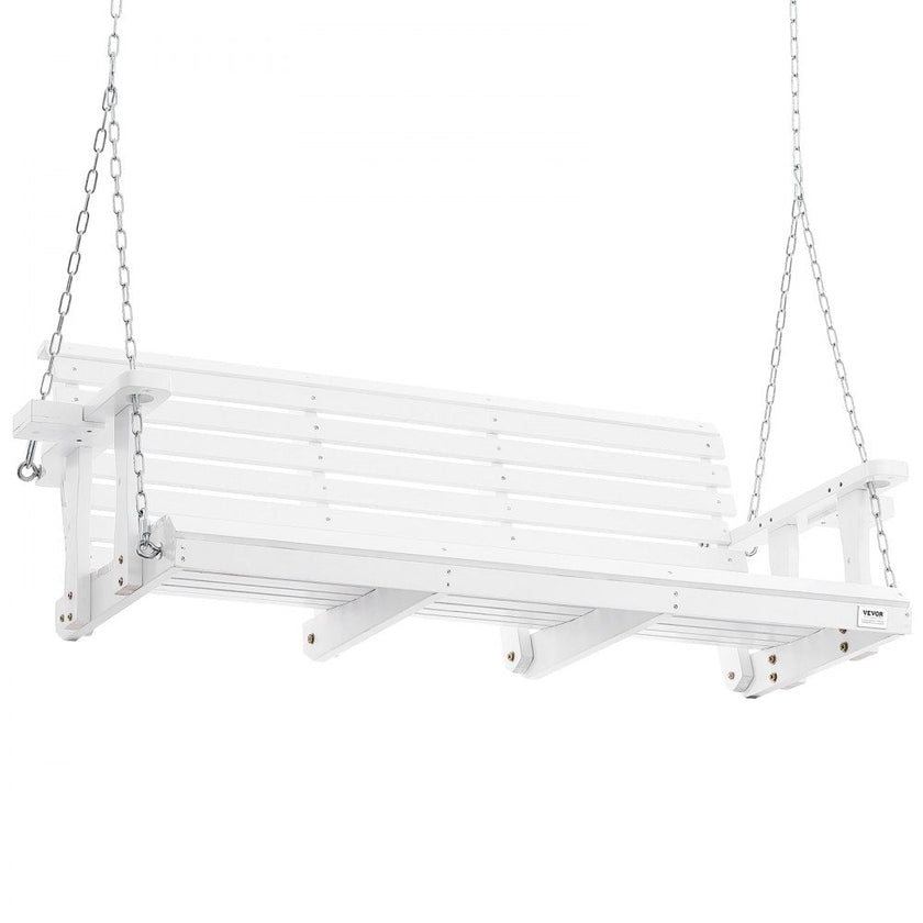 VEVOR Wooden Porch Swing 5.5 ft, Patio bench swing for Courtyard & Garden, Upgraded 880 lbs Strong Load Capacity, Heavy Duty Swing Chair Bench with Hanging Chains for Outdoors, White