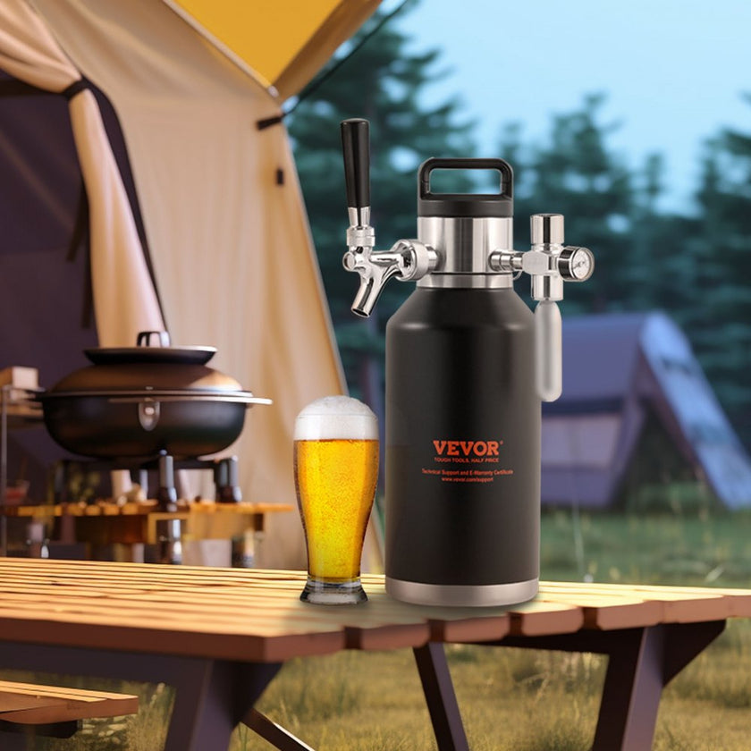VEVOR Beer Growler Tap System, 64Oz 1.89L Mini Keg, 304 Stainless Steel Pressurized Beer Growler, Keg Growler with Pressure Display, CO2 Regulator Faucet, Leak-Proof Ring For Draft Homebrew Craft Beer