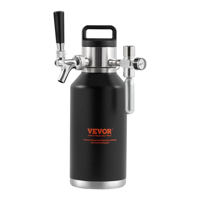 VEVOR Beer Growler Tap System, 64Oz 1.89L Mini Keg, 304 Stainless Steel Pressurized Beer Growler, Keg Growler with Pressure Display, CO2 Regulator Faucet, Leak-Proof Ring For Draft Homebrew Craft Beer