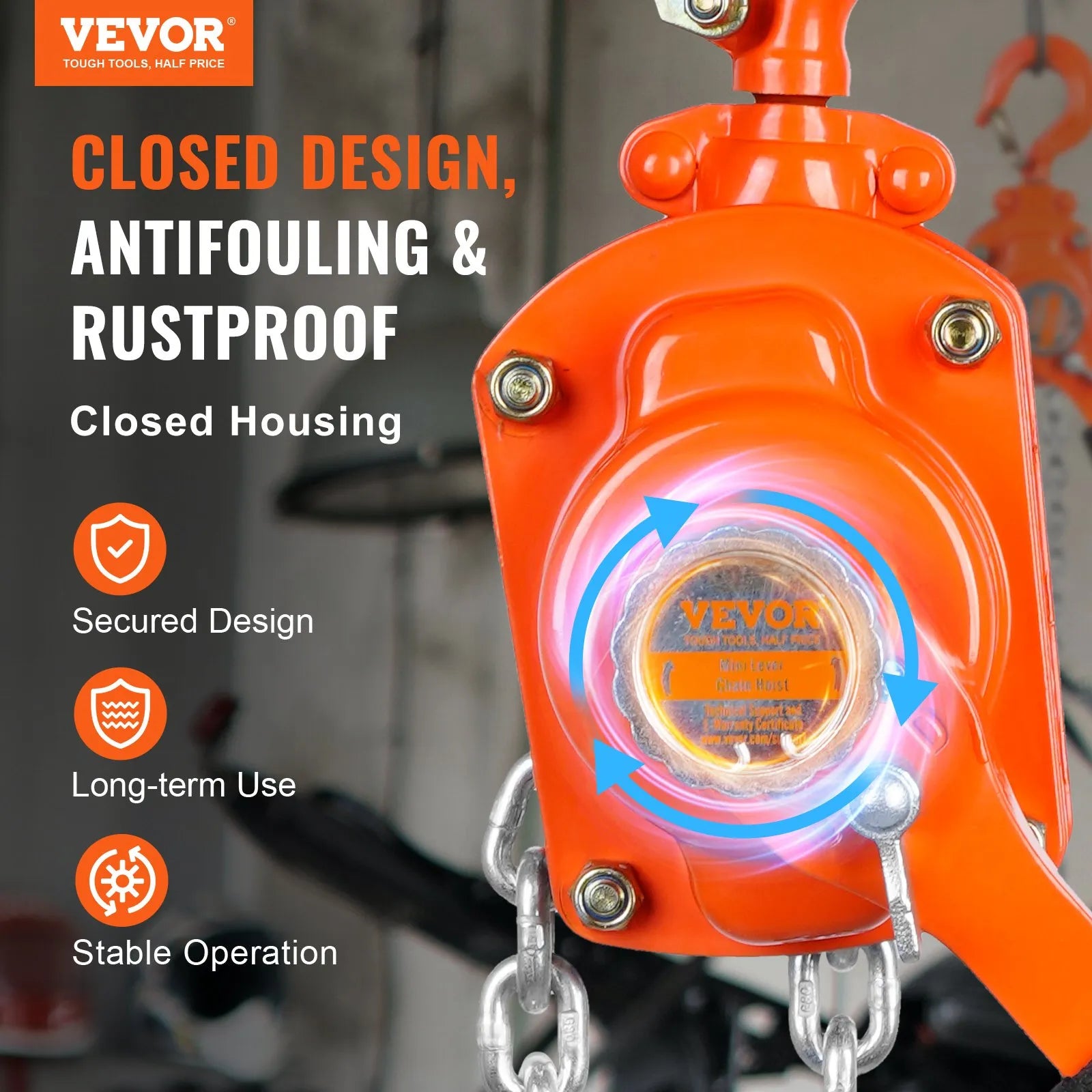 VEVOR Manual Lever Chain Hoist, 1/2 Ton 1100 lbs Capacity 10 FT Come Along, G80 Galvanized Carbon Steel with Weston Double-Pawl Brake, Auto Chain Leading & 360° Rotation Hook, for Garage Factory Dock