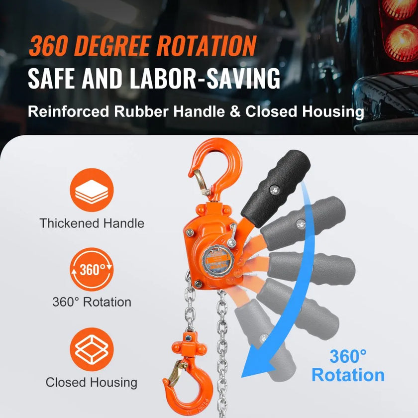 VEVOR Manual Lever Chain Hoist, 1/4 Ton 550 lbs Capacity 10 FT Come Along, G80 Galvanized Carbon Steel with Weston Double-Pawl Brake, Auto Chain Leading & 360° Rotation Hook, for Garage Factory Dock