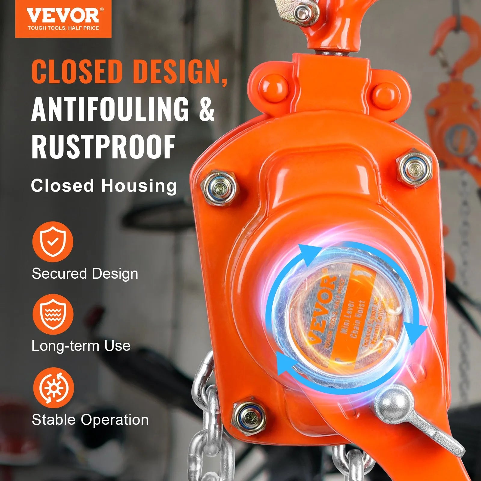 VEVOR Manual Lever Chain Hoist, 1/4 Ton 550 lbs Capacity 5 FT Come Along, G80 Galvanized Carbon Steel with Weston Double-Pawl Brake, Auto Chain Leading & 360° Rotation Hook, for Garage Factory Dock