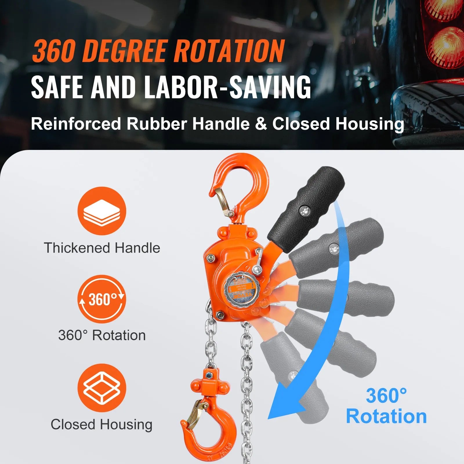 VEVOR Manual Lever Chain Hoist, 1/4 Ton 550 lbs Capacity 5 FT Come Along, G80 Galvanized Carbon Steel with Weston Double-Pawl Brake, Auto Chain Leading & 360° Rotation Hook, for Garage Factory Dock