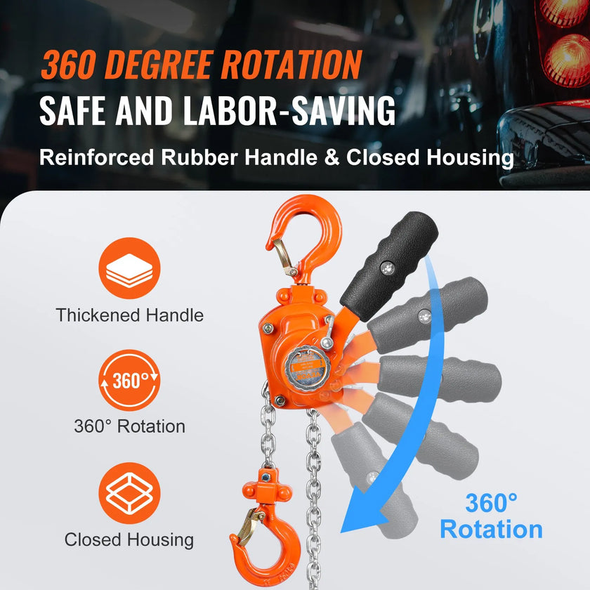 VEVOR Manual Lever Chain Hoist, 1/4 Ton 550 lbs Capacity 5 FT Come Along, G80 Galvanized Carbon Steel with Weston Double-Pawl Brake, Auto Chain Leading & 360° Rotation Hook, for Garage Factory Dock