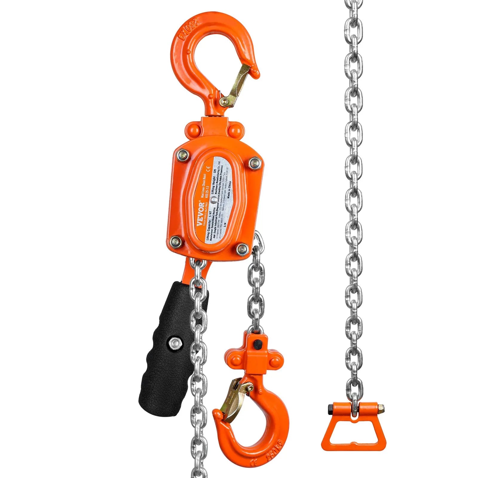 VEVOR Manual Lever Chain Hoist, 1/4 Ton 550 lbs Capacity 5 FT Come Along, G80 Galvanized Carbon Steel with Weston Double-Pawl Brake, Auto Chain Leading & 360° Rotation Hook, for Garage Factory Dock