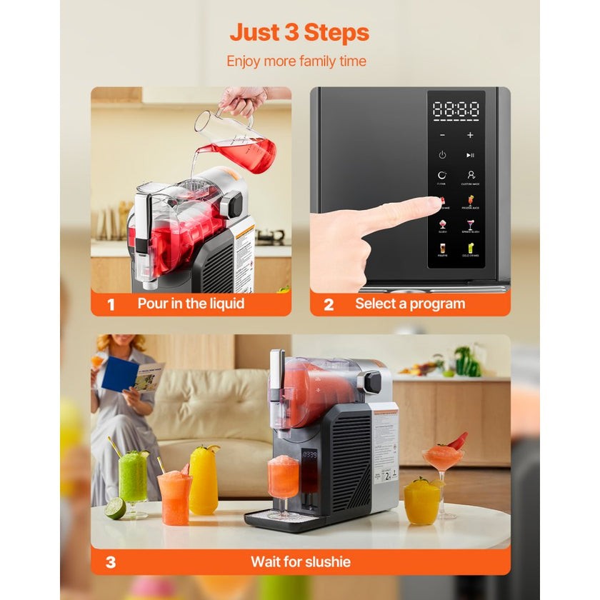 2L Slushy Machine No Ice Needed Frozen Drink Maker 6 Preset Programs