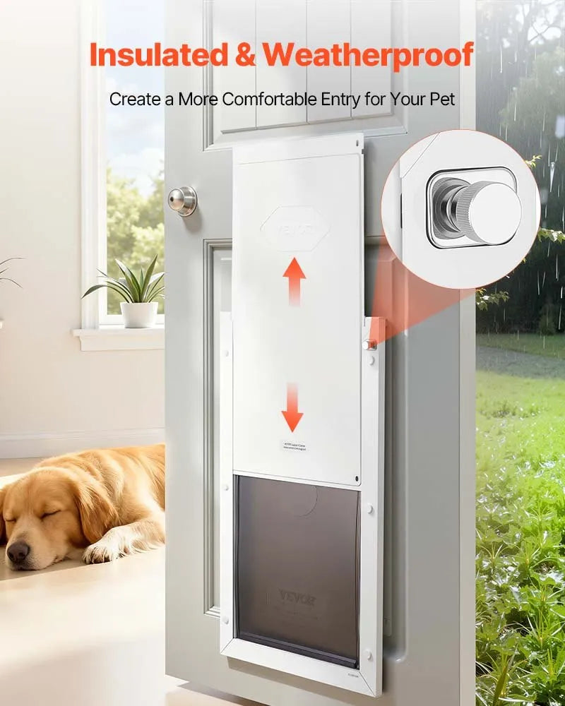X-Large Metal Pet Door with Double Magnetic Flaps, Weatherproof Dog Door for Interior & Exterior Doors, White