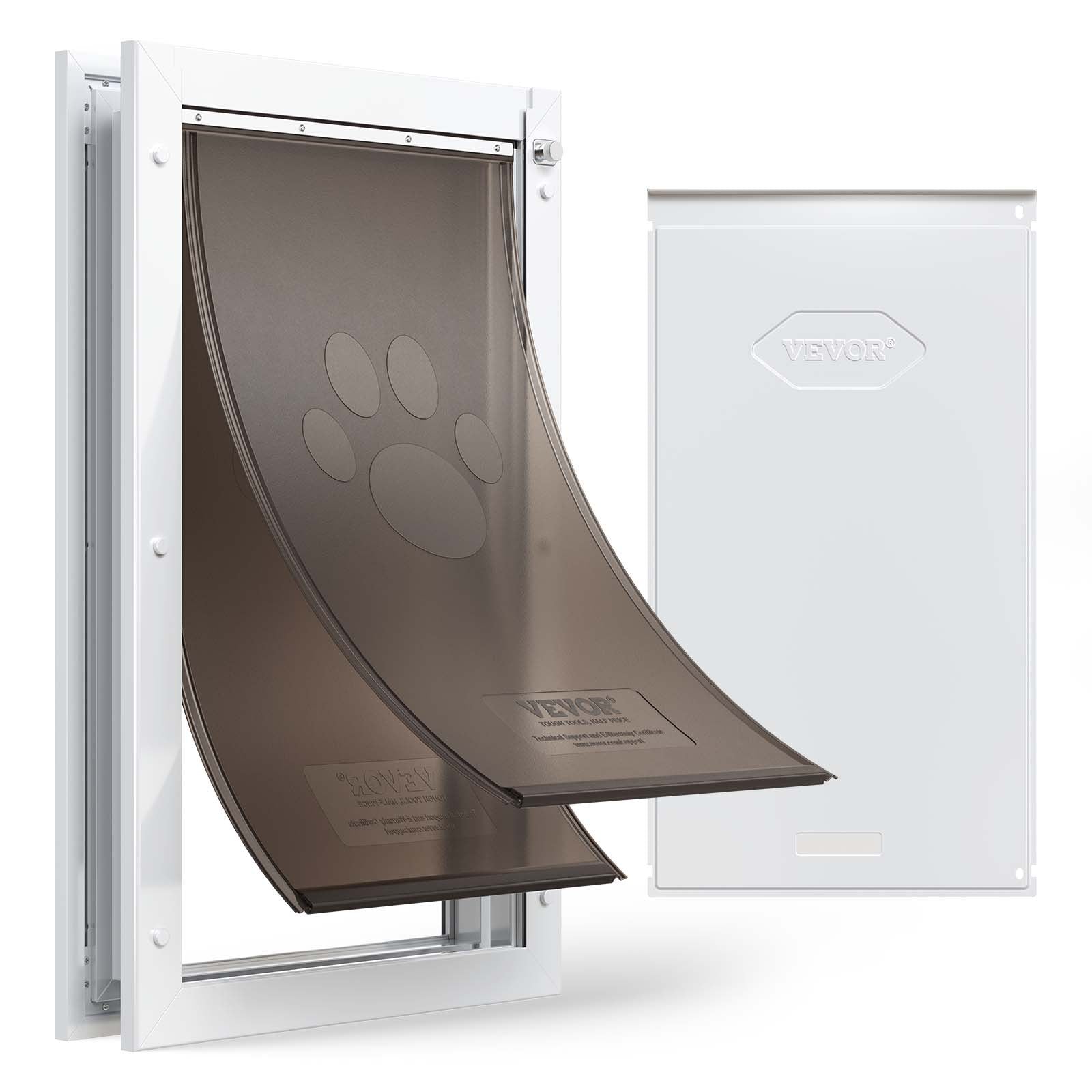 X-Large Metal Pet Door with Double Magnetic Flaps, Weatherproof Dog Door for Interior & Exterior Doors, White