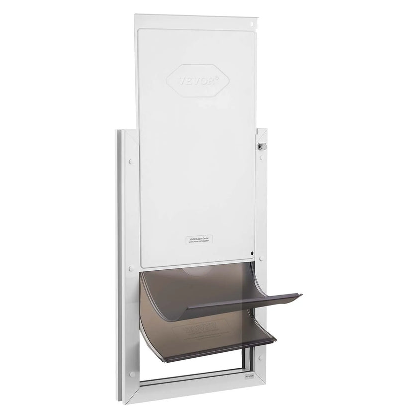 X-Large Metal Pet Door with Double Magnetic Flaps, Weatherproof Dog Door for Interior & Exterior Doors, White