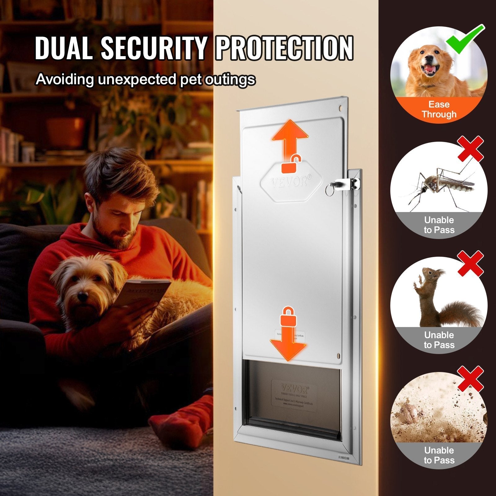 VEVOR Pet Door for Door with Lock and Magnetic Flap System Aluminum Frame Large