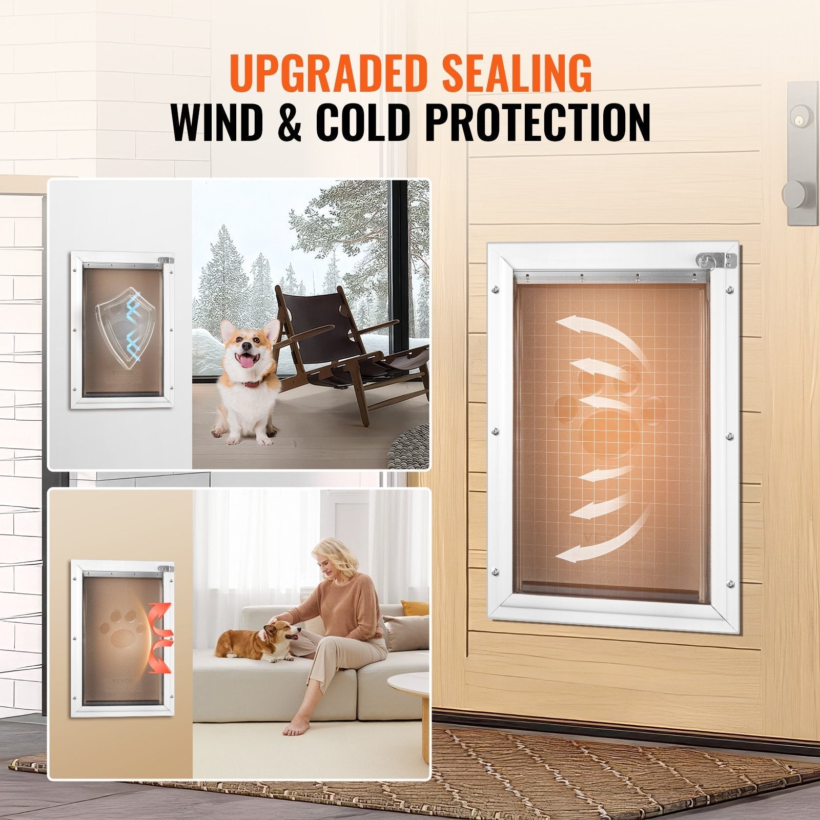 VEVOR Pet Door for Door with Lock and Magnetic Flap System Aluminum Frame XL