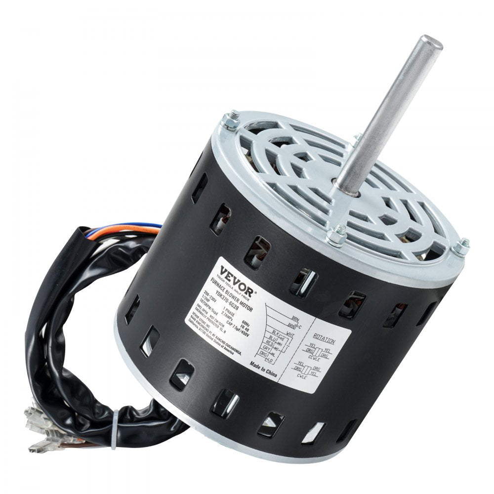 VEVOR 1/2HP Furnace Blower Motor, 208/230V 2.7Amps, 1075RPM 5 Speeds, CW/CCW Rotation, 48 Frame 3.4