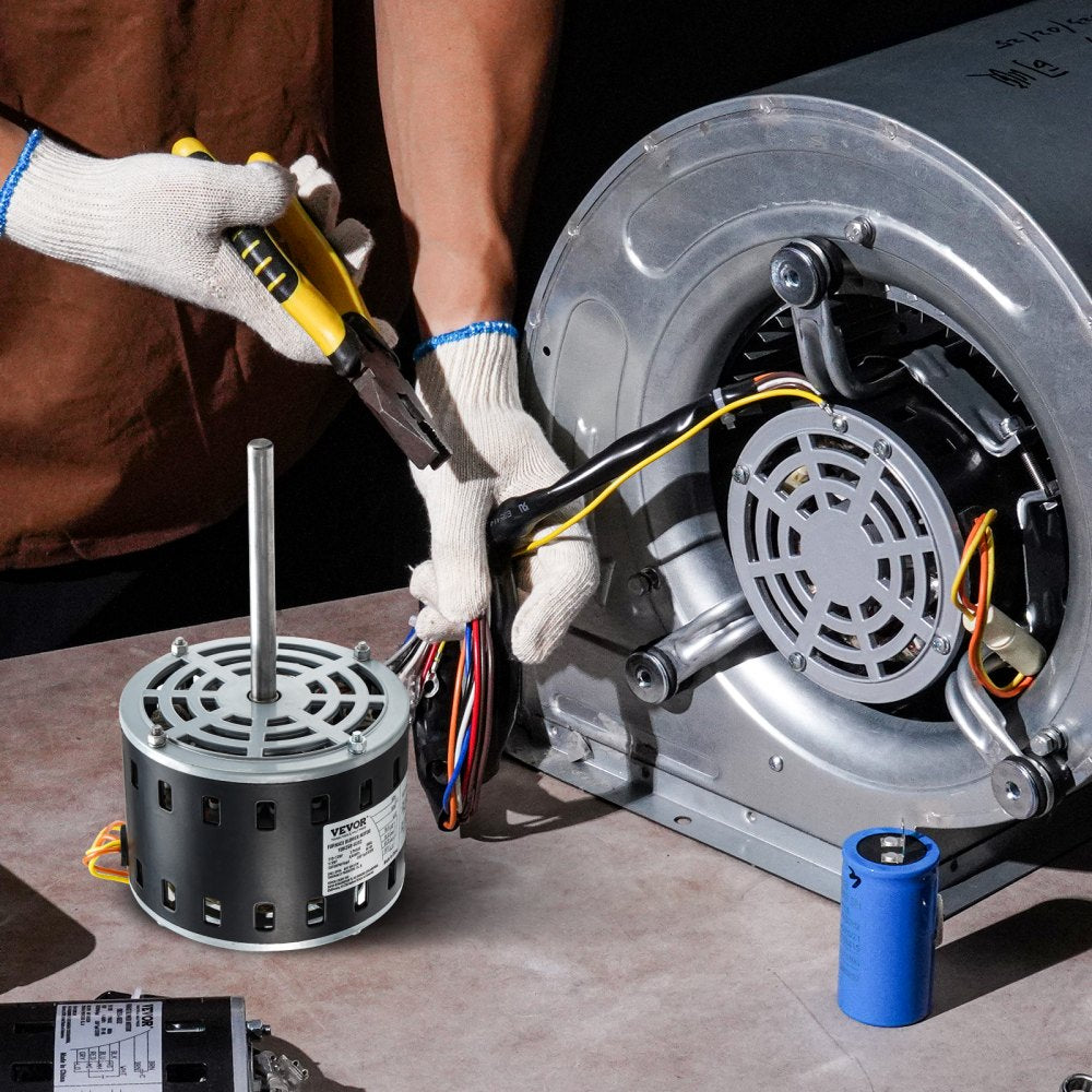 VEVOR 1/3HP Furnace Blower Motor, 110/120V 4.4Amps, 1075RPM 4 Speeds, CW/CCW Rotation, 48 Frame 5.2