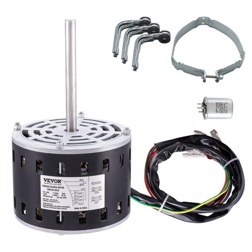 VEVOR 1/3HP Furnace Blower Motor, 110/120V 4.4Amps, 1075RPM 4 Speeds, CW/CCW Rotation, 48 Frame 5.2