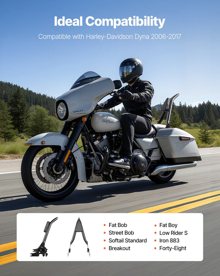 VEVOR Motorcycle Backrest Sissy Bar for Harley-Davidson Dyna 2006-2017 27 in