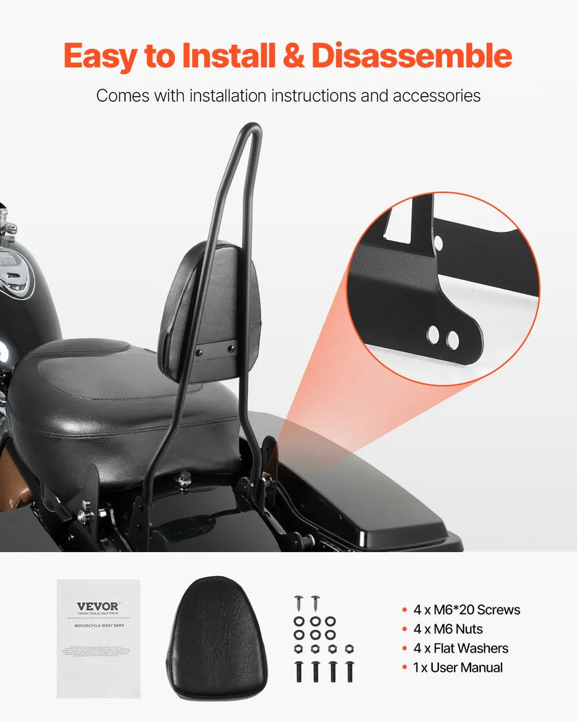 VEVOR Motorcycle Backrest Sissy Bar for Harley-Davidson Touring Models 2006-2017