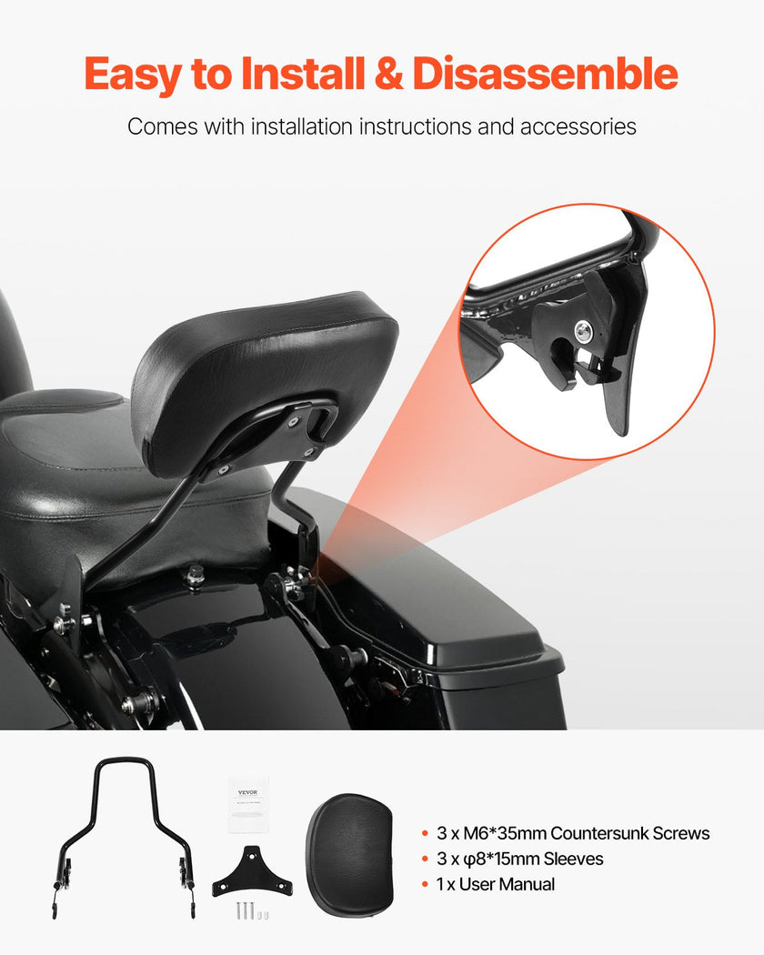 VEVOR Motorcycle Backrest Sissy Bar for Harley-Davidson Touring Models 2009-2024