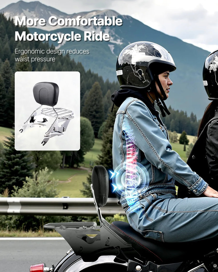 VEVOR Motorcycle Backrest Sissy Bar with Luggage Rack for Harley Touring Models